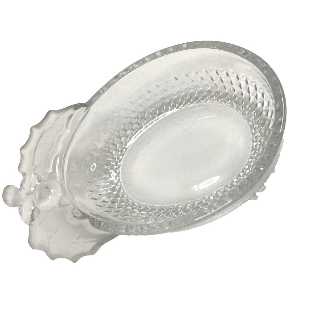 Vintage Frosted Glass Trinket‎ Dish Candy Bowl Christmas Holiday Holly Leaf 4in